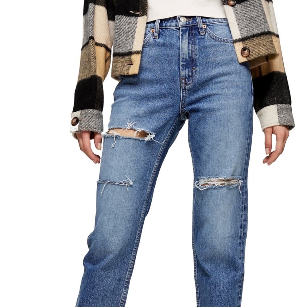 Topshop Straight Leg Jeans With rips size 26 medium wash